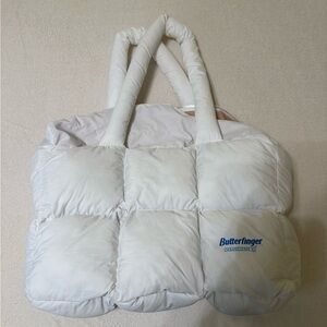 White Quilted Tote Bag with butterfinger logo